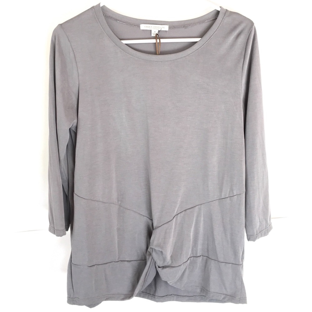 Green Envelope | Knot Front 3/4 Sleeve Top